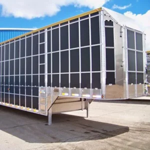 Dark paneling covering a livestock trailer