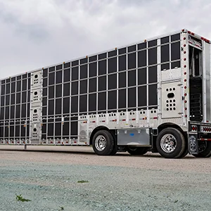 Cattle trailer with winter panel kit installed